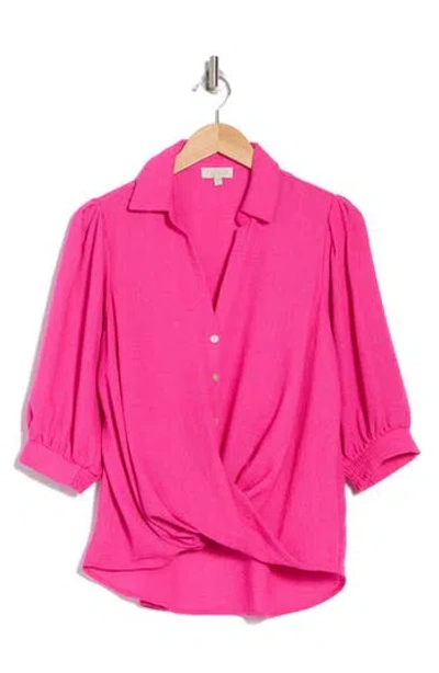 Chenault High-low Button-up Shirt In Bright Pink