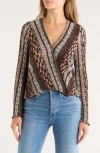 Chenault Long Sleeve Surplice Bodre Top In Multi