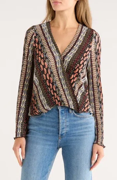 Chenault Long Sleeve Surplice Bodre Top In Multi