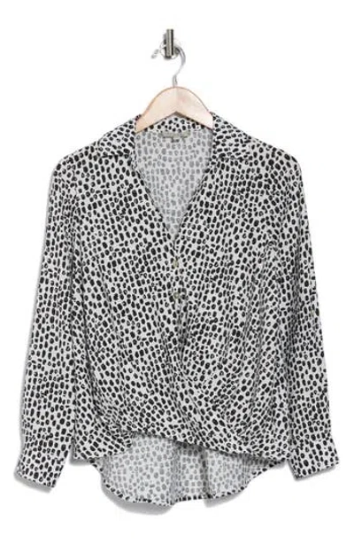 Chenault Long Sleeve Surplice V-neck Wrap Top In Black/white