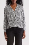 Chenault Long Sleeve Surplice V-neck Wrap Top In Black