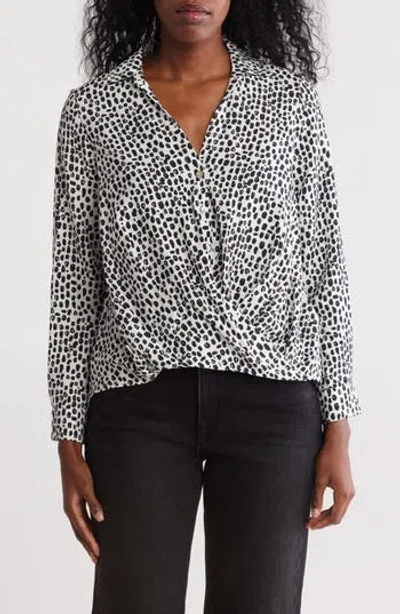 Chenault Long Sleeve Surplice V-neck Wrap Top In Black