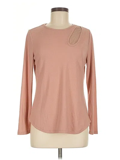 Pre-owned Chenault Long Sleeve Top Tan Keyhole Neckline Tops In Brown