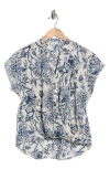 Chenault Print Split Neck Top In Blue
