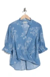 Chenault Ruffle Neck Top In Blue