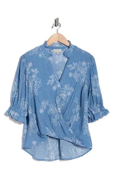 Chenault Ruffle Neck Top In Blue