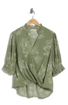 Chenault Ruffle Neck Top In Green