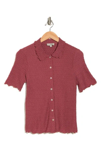 Chenault Short Sleeve Knit Button-up Shirt In Rosewood