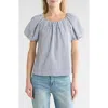 Chenault Stripe Puff Sleeve Seersucker Top In Blue