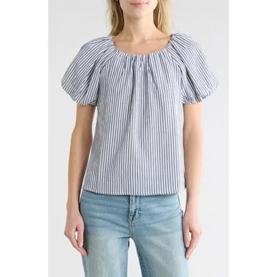 Chenault Stripe Puff Sleeve Seersucker Top In Blue