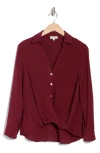 Chenault Surplice Long Sleeve Wrap Top In Wine