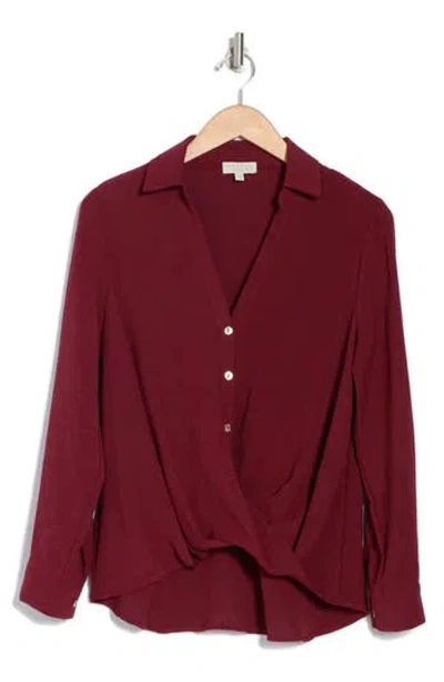 Chenault Surplice Long Sleeve Wrap Top In Wine