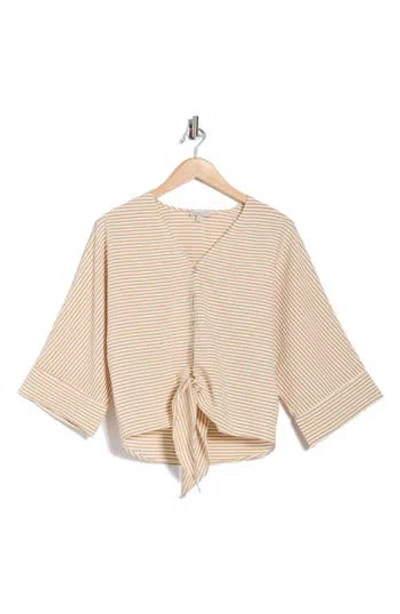 Chenault Tie Front Seersucker Top In Brown