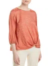 CHENAULT WOMENS FRONT KNOT TEXTURE PULLOVER TOP