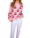 Chérie Pearl Embellished Cherry Sweater In Pink In Pink