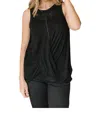 Cherish Knotted Hem Tank Top In Black In Black