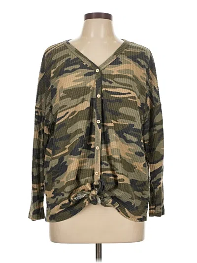 Pre-owned Cherish Long Sleeve Henley Shirt In Green