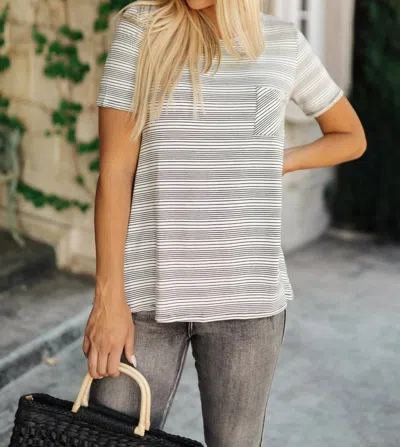Cherish Stripes Pocket Top In Gray