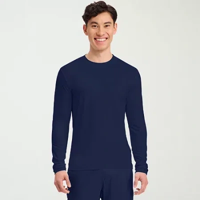 Cherokee Mens Big And Tall Round Neck Long Sleeve Scrub Top In Blue