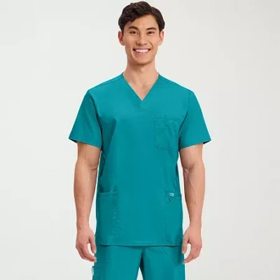 Cherokee Mens Big And Tall V Neck Short Sleeve Scrub Top In Blue