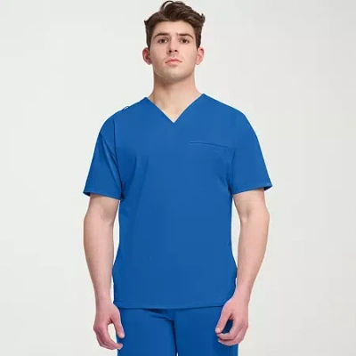 Cherokee Mens Big And Tall V Neck Short Sleeve Scrub Top In Blue