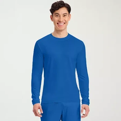 Cherokee Mens Round Neck Long Sleeve Scrub Top In Blue