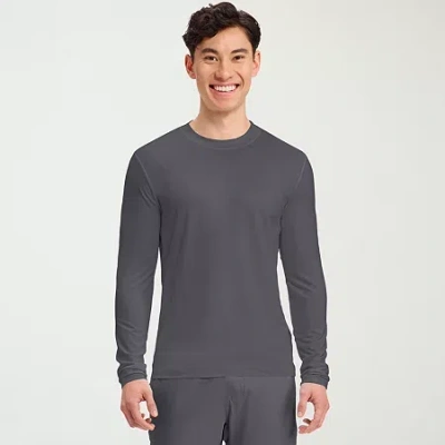 Cherokee Mens Round Neck Long Sleeve Scrub Top In Gray