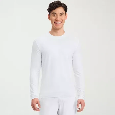 Cherokee Mens Round Neck Long Sleeve Scrub Top In White