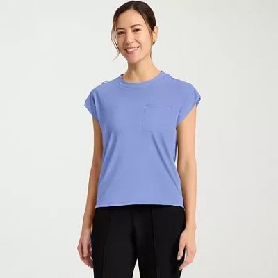 Cherokee Womens Crew Neck Short Sleeve Scrub Top In Blue