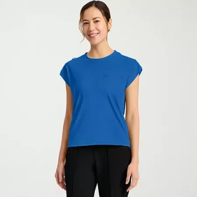 Cherokee Womens Crew Neck Short Sleeve Scrub Top In Blue