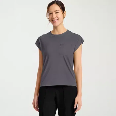 Cherokee Womens Crew Neck Short Sleeve Scrub Top In Gray