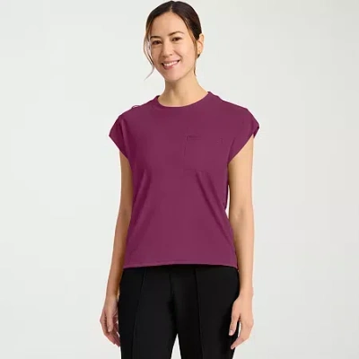 Cherokee Womens Crew Neck Short Sleeve Scrub Top In Purple