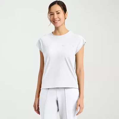 Cherokee Womens Crew Neck Short Sleeve Scrub Top In White