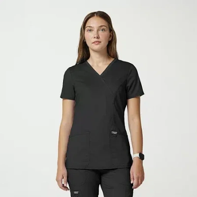Cherokee Womens Mock Neck Short Sleeve Scrub Top In Black