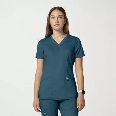 Cherokee Womens Mock Neck Short Sleeve Scrub Top In Blue