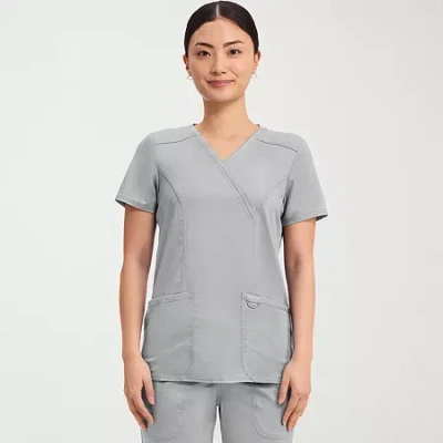 Cherokee Womens Mock Neck Short Sleeve Scrub Top In Gray