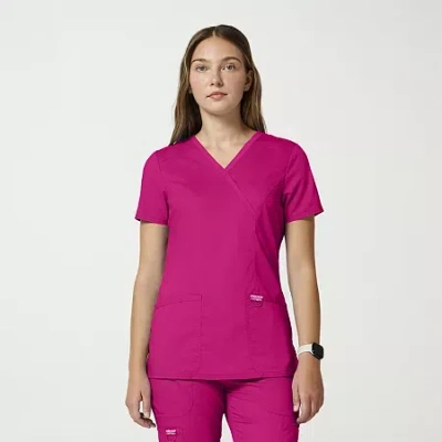 Cherokee Womens Mock Neck Short Sleeve Scrub Top In Pink
