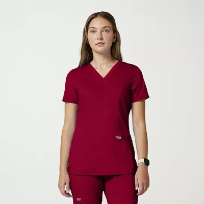 Cherokee Womens Mock Neck Short Sleeve Scrub Top In Burgundy