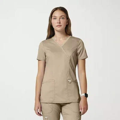 Cherokee Womens Mock Neck Short Sleeve Scrub Top In Brown