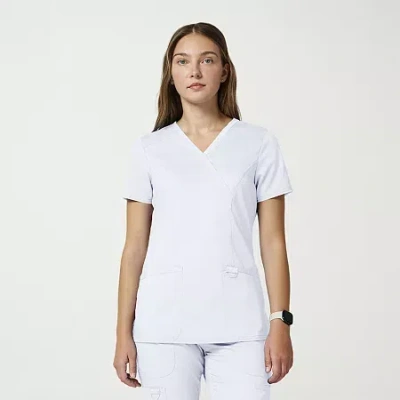 Cherokee Womens Mock Neck Short Sleeve Scrub Top In White