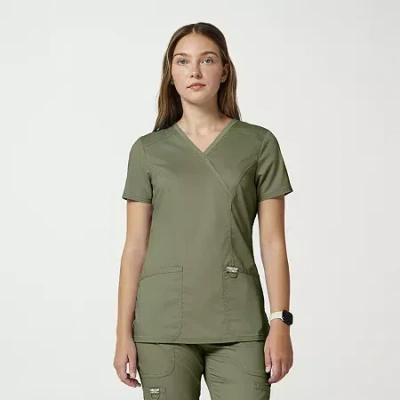 Cherokee Womens Mock Neck Short Sleeve Scrub Top In Green