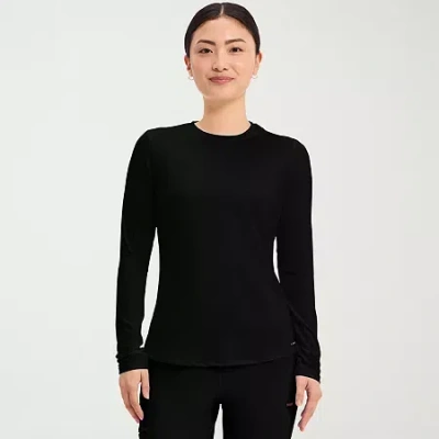 Cherokee Womens Scoop Neck Long Sleeve Scrub Top In Black