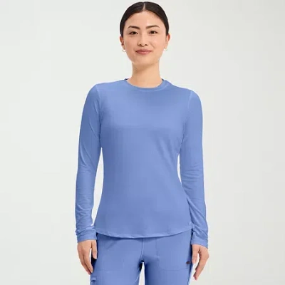 Cherokee Womens Scoop Neck Long Sleeve Scrub Top In Blue
