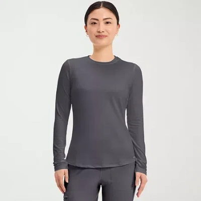 Cherokee Womens Scoop Neck Long Sleeve Scrub Top In Gray