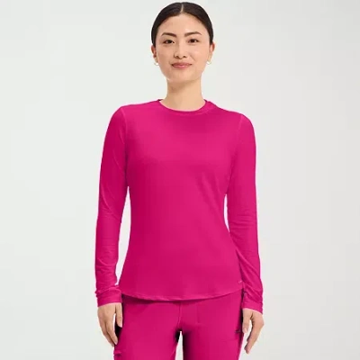 Cherokee Womens Scoop Neck Long Sleeve Scrub Top In Pink
