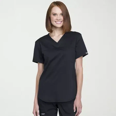 Cherokee Womens V Neck Short Sleeve Scrub Top In Black