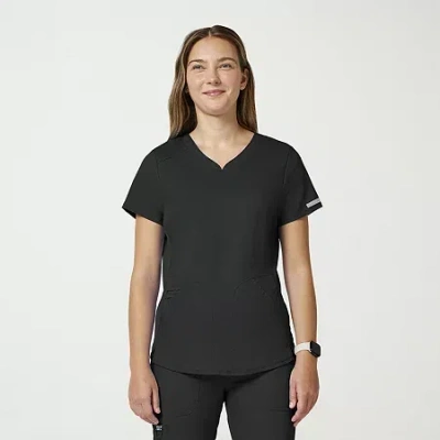 Cherokee Womens V Neck Short Sleeve Scrub Top In Black