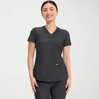 Cherokee Womens V Neck Short Sleeve Scrub Top In Black