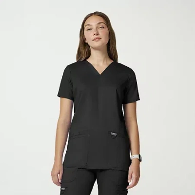 Cherokee Womens V Neck Short Sleeve Scrub Top In Black