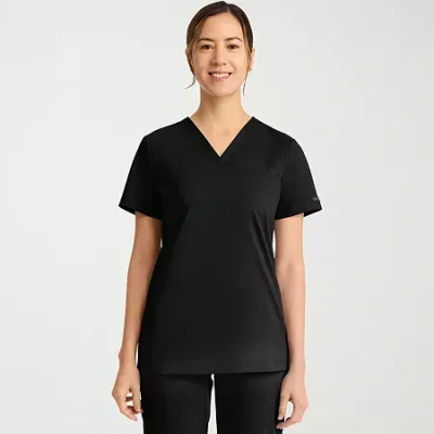 Cherokee Womens V Neck Short Sleeve Scrub Top In Black
